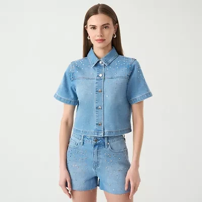 RM Rebecca Minkoff Womens Embellished Button Front Shirt