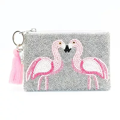 SOL and MER Beaded Flamingo Coin Purse Womens Wallet