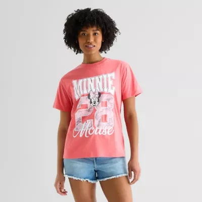 Minnie Varsity Boyfriend Tee Womens Juniors Crew Neck Short Sleeve Loose Fit Mouse Graphic T-Shirt