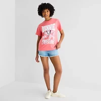 Minnie Varsity Boyfriend Tee Womens Juniors Crew Neck Short Sleeve Loose Fit Mouse Graphic T-Shirt
