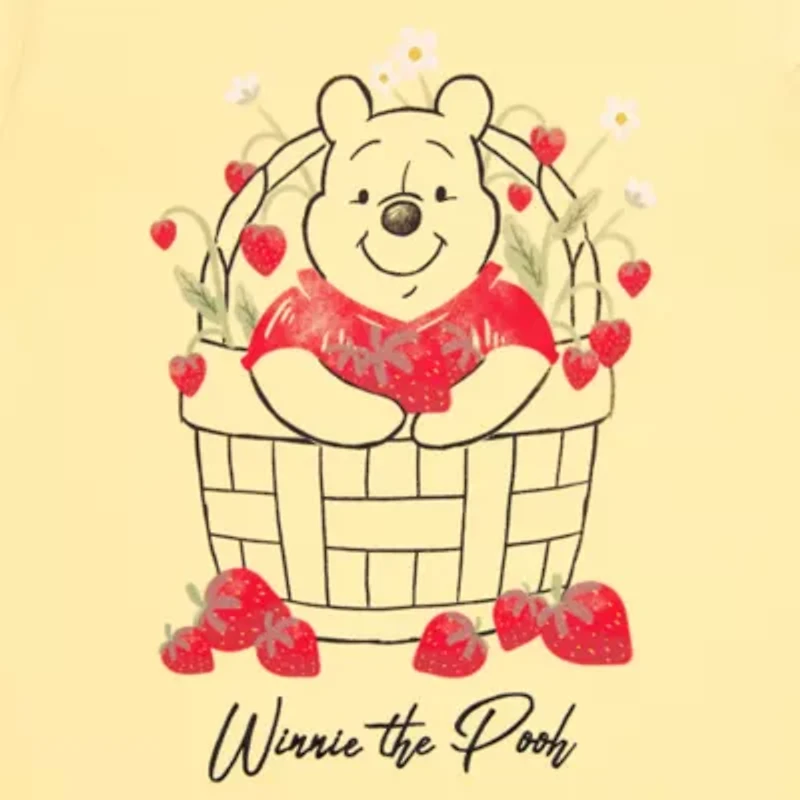 Strawberry Basket Womens Juniors Crew Neck Short Sleeve Loose Fit Winnie The Pooh Graphic T-Shirt