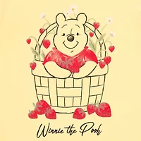 Strawberry Basket Womens Juniors Crew Neck Short Sleeve Loose Fit Winnie The Pooh Graphic T-Shirt