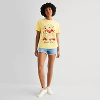 Strawberry Basket Womens Juniors Crew Neck Short Sleeve Loose Fit Winnie The Pooh Graphic T-Shirt
