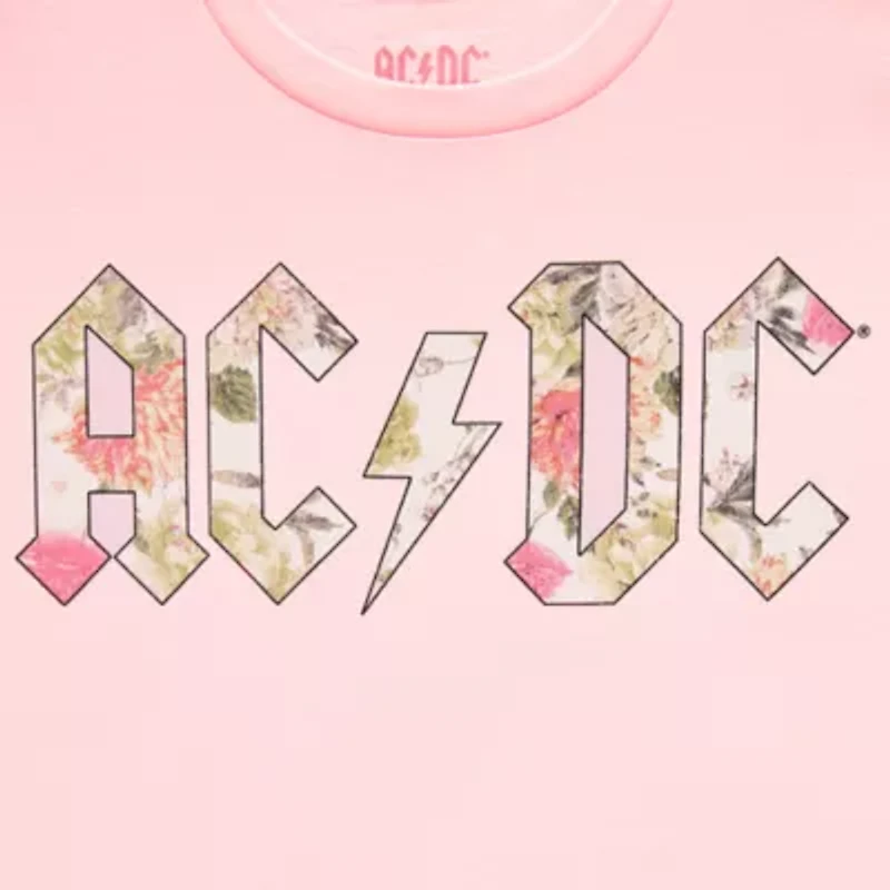 New World Womens Juniors Crew Neck Short Sleeve Oversized AC/DC Graphic T-Shirt