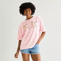 New World Womens Juniors Crew Neck Short Sleeve Oversized AC/DC Graphic T-Shirt