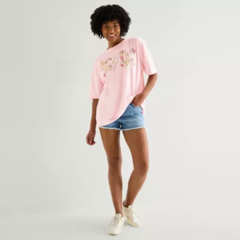 New World Womens Juniors Crew Neck Short Sleeve Oversized AC/DC Graphic T-Shirt
