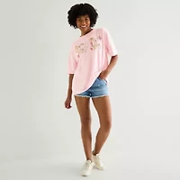 New World Womens Juniors Crew Neck Short Sleeve Oversized AC/DC Graphic T-Shirt