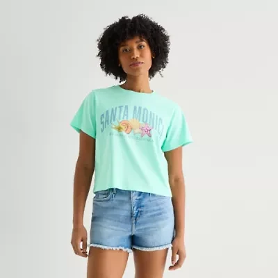 New World Santa Monica Baby Womens Juniors Crew Neck Short Sleeve Classic Fit Graphic T-Shirt