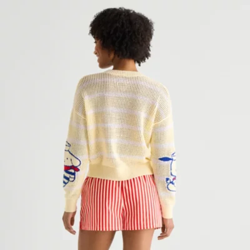 Americana Juniors Womens Crew Neck Long Sleeve Hello Kitty Pullover Sweater