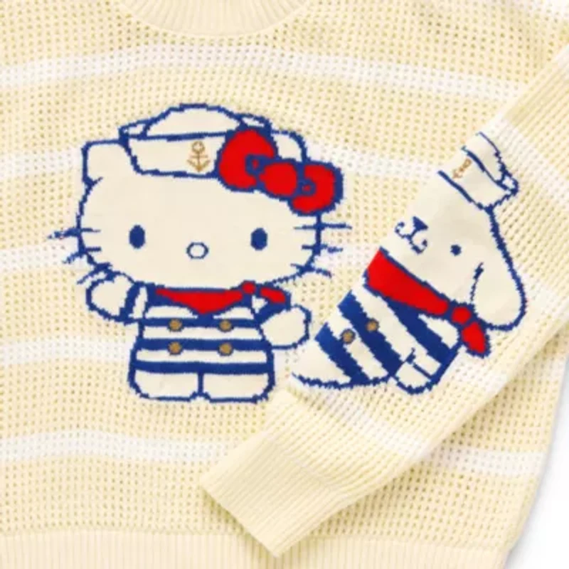 Americana Juniors Womens Crew Neck Long Sleeve Hello Kitty Pullover Sweater