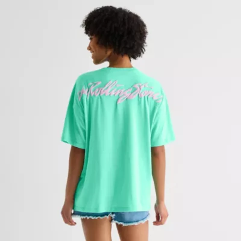 Rolling Stones Oversized Tee Womens Juniors Crew Neck Short Sleeve Regular Fit Graphic T-Shirt