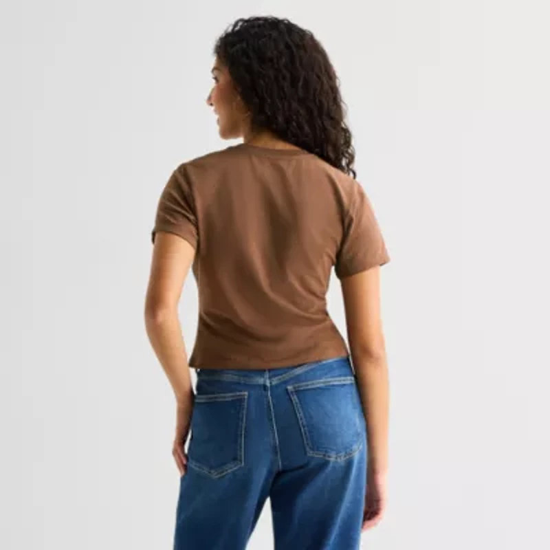 Andy Studded Baby Tee Womens Juniors Crew Neck Short Sleeve Regular Fit Toy Story Graphic T-Shirt