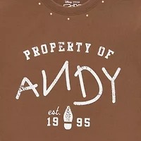 Andy Studded Baby Tee Womens Juniors Crew Neck Short Sleeve Regular Fit Toy Story Graphic T-Shirt