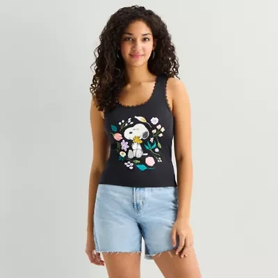 Womens Juniors U Neck Sleeveless Peanuts Tank Top