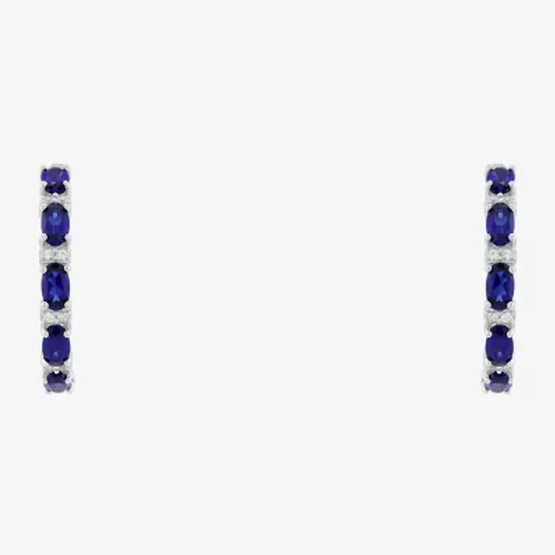 Limited Quantities! Womens Lab Created Blue Ceylon Sapphire Sterling Silver 25mm Hoop Earrings