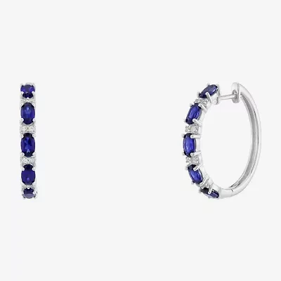 Limited Quantities! Womens Lab Created Blue Ceylon Sapphire Sterling Silver 25mm Hoop Earrings
