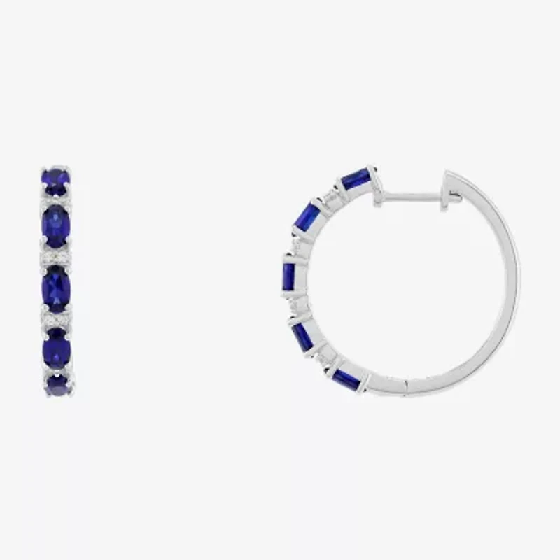Limited Quantities! Womens Lab Created Blue Ceylon Sapphire Sterling Silver 25mm Hoop Earrings
