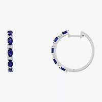 Limited Quantities! Womens Lab Created Blue Ceylon Sapphire Sterling Silver 25mm Hoop Earrings