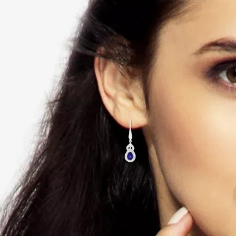 Limited Quantities! Womens Lab Created Sapphire Sterling Silver Drop Earrings