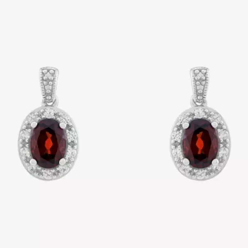 Limited Quantities! Womens Genuine Red Garnet Sterling Silver Oval Drop Earrings