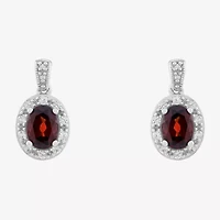 Limited Quantities! Womens Genuine Red Garnet Sterling Silver Oval Drop Earrings