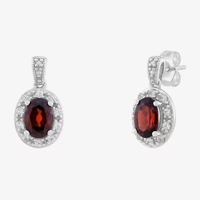 Limited Quantities! Womens Genuine Red Garnet Sterling Silver Oval Drop Earrings