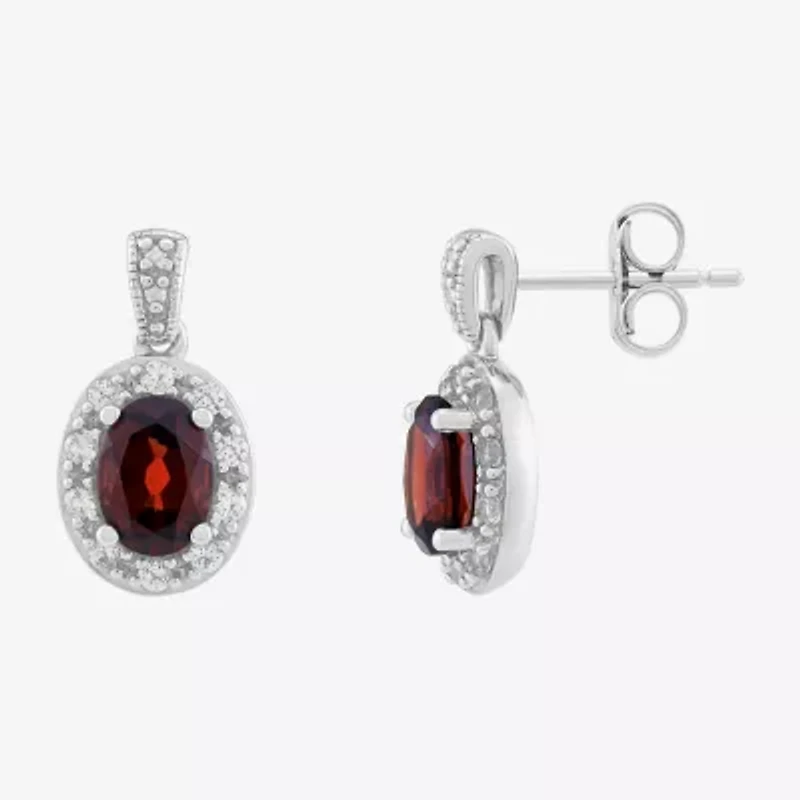 Limited Quantities! Womens Genuine Red Garnet Sterling Silver Oval Drop Earrings
