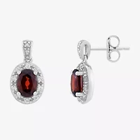Limited Quantities! Womens Genuine Red Garnet Sterling Silver Oval Drop Earrings
