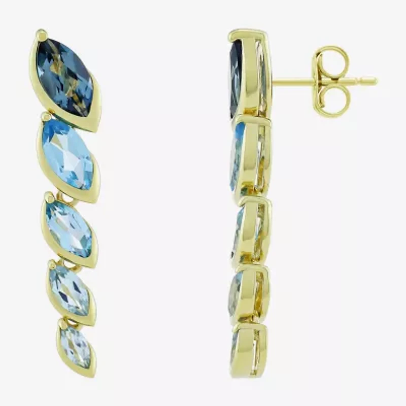 Limited Quantities! Womens Genuine Blue Topaz 14K Gold Over Silver Drop Earrings