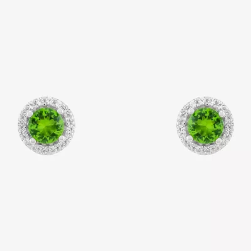 Limited Quantities! Simulated Green Peridot Sterling Silver 8.4mm Round Stud Earrings