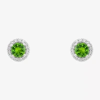Limited Quantities! Simulated Green Peridot Sterling Silver 8.4mm Round Stud Earrings