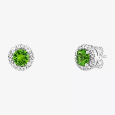 Limited Quantities! Simulated Green Peridot Sterling Silver 8.4mm Round Stud Earrings