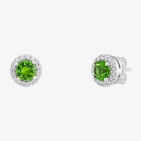 Limited Quantities! Simulated Green Peridot Sterling Silver 8.4mm Round Stud Earrings