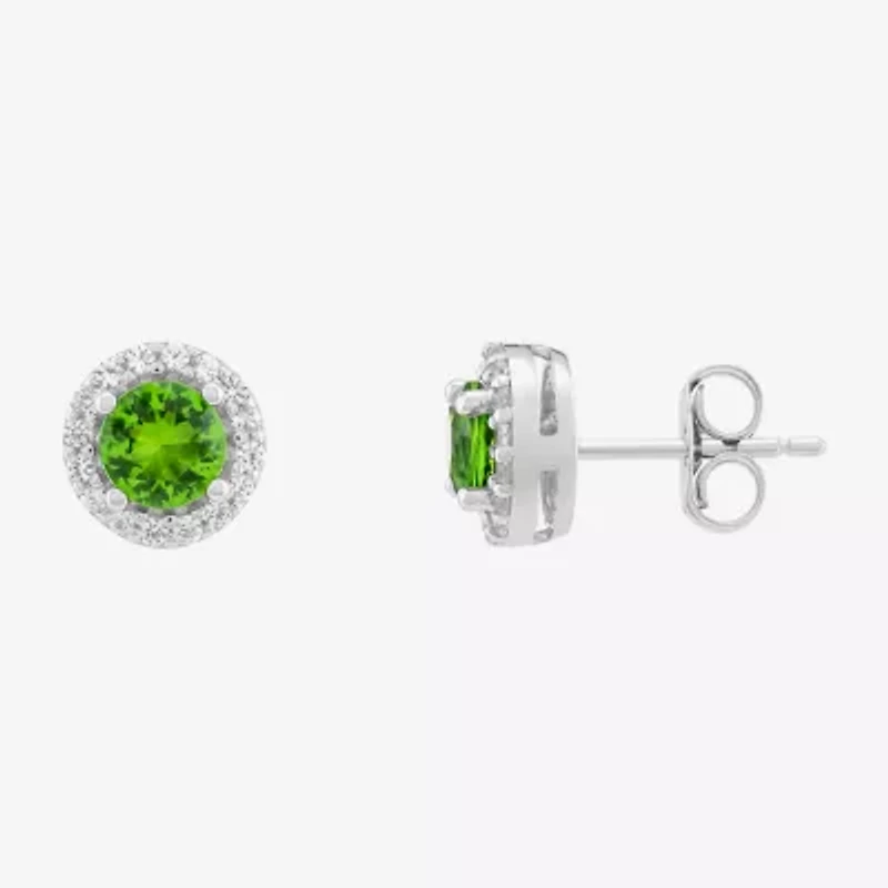 Limited Quantities! Simulated Green Peridot Sterling Silver 8.4mm Round Stud Earrings