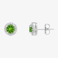 Limited Quantities! Simulated Green Peridot Sterling Silver 8.4mm Round Stud Earrings