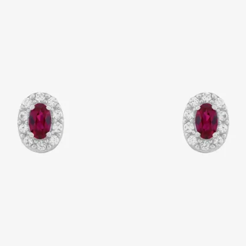 Limited Quantities! Lab Created Red Ruby Sterling Silver 8.9mm Oval Stud Earrings