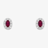 Limited Quantities! Lab Created Red Ruby Sterling Silver 8.9mm Oval Stud Earrings