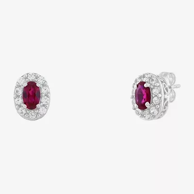 Limited Quantities! Lab Created Red Ruby Sterling Silver 8.9mm Oval Stud Earrings