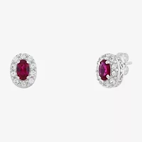 Limited Quantities! Lab Created Red Ruby Sterling Silver 8.9mm Oval Stud Earrings