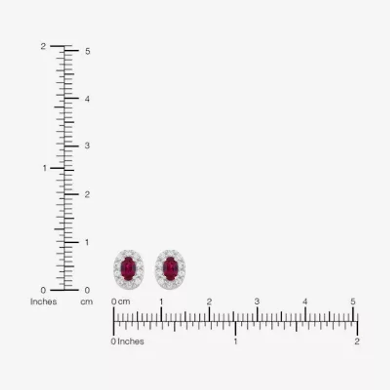 Limited Quantities! Lab Created Red Ruby Sterling Silver 8.9mm Oval Stud Earrings