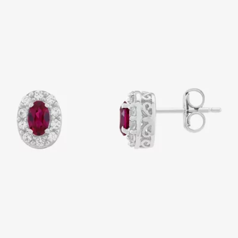 Limited Quantities! Lab Created Red Ruby Sterling Silver 8.9mm Oval Stud Earrings