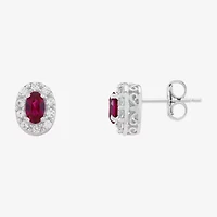 Limited Quantities! Lab Created Red Ruby Sterling Silver 8.9mm Oval Stud Earrings