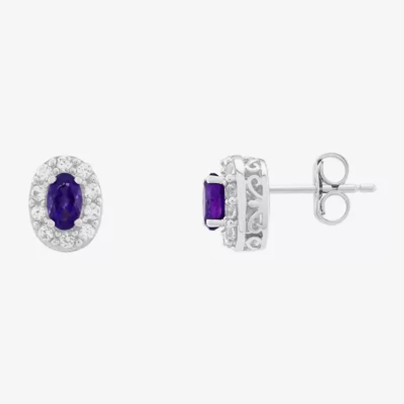 Limited Quantities! Genuine Purple Amethyst Sterling Silver 8.9mm Oval Stud Earrings