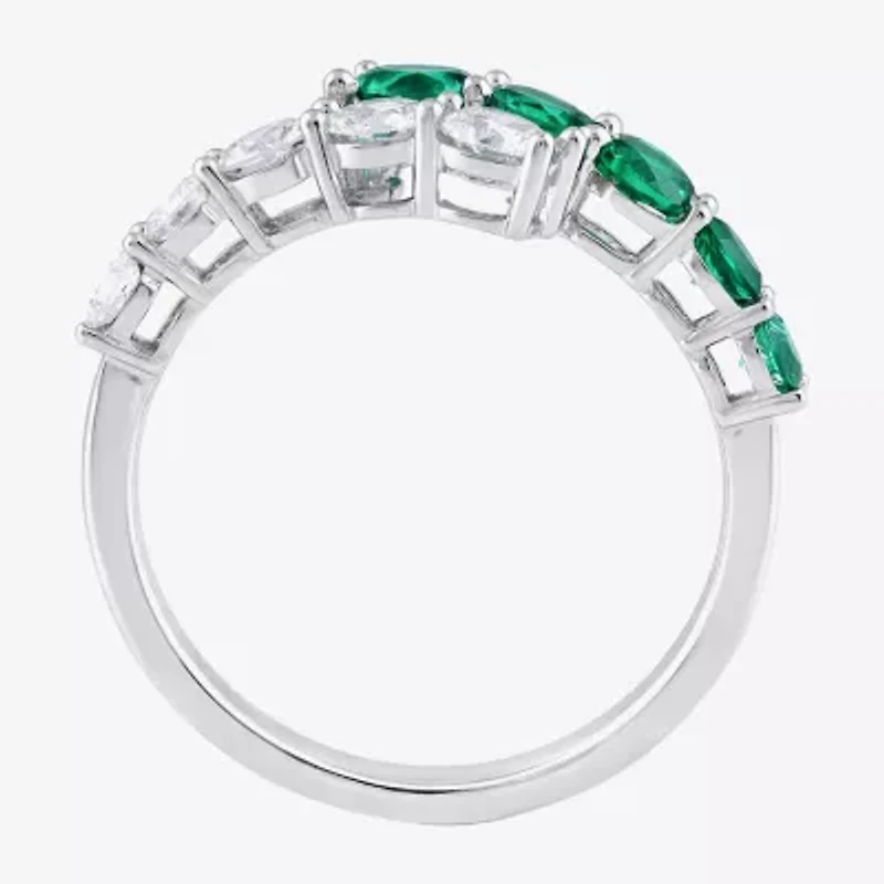 (I/I2) Womens 3/4 CT. T.W. Lab Created Green Emerald Sterling Silver Bypass Cocktail Ring