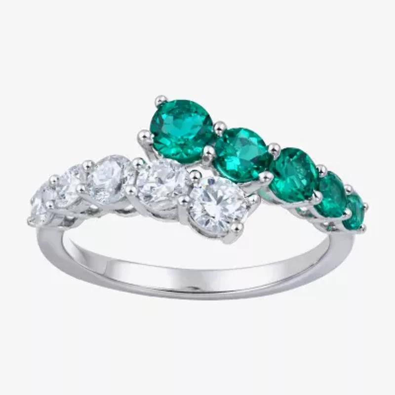 (I/I2) Womens 3/4 CT. T.W. Lab Created Green Emerald Sterling Silver Bypass Cocktail Ring