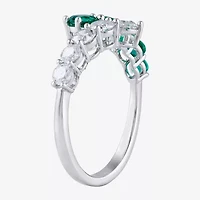 (I/I2) Womens 3/4 CT. T.W. Lab Created Green Emerald Sterling Silver Bypass  Cocktail Ring