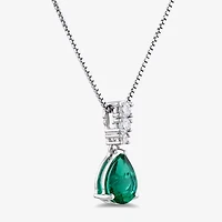 (I/I2) Womens 1/10 CT. T.W. Lab Created Green Emerald Sterling Silver Pear 18 Inch Pendant Necklace