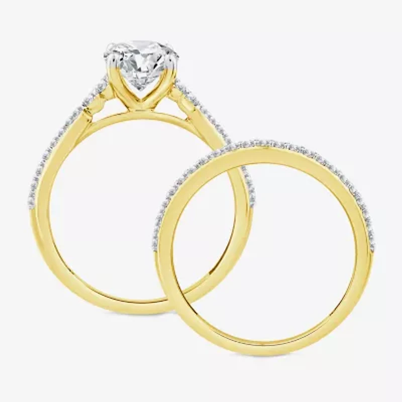 (F / Vs2) Womens 2 1/2 CT. T.W. Lab Grown White Diamond 10K Gold Oval Side Stone Bridal Set