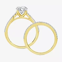 (F / Vs2) Womens 2 1/2 CT. T.W. Lab Grown White Diamond 10K Gold Oval Side Stone Bridal Set
