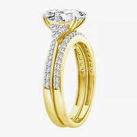 (F / Vs2) Womens 2 1/2 CT. T.W. Lab Grown White Diamond 10K Gold Oval Side Stone Bridal Set